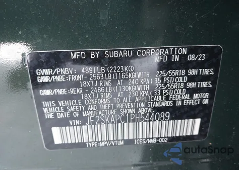 2023 Subaru Forester Limited from USA, damaged, VIN JF2SKAPC1PH544089